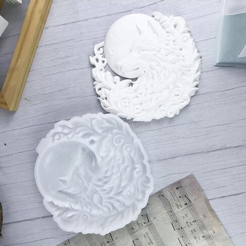 Moon Wolf Head Mold 3D Animal Silicone Molds Wolf Wall Hanging Epoxy Resin Mold for Resin Casting DIY Art Crafts Wall Door Hanging Cabinets Decor (White) in Saudi Arabia