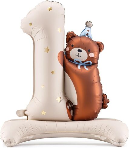 Balloon 1st Birthday with Teddy Bear PartyDeco 32x28 Inch Number One Foil Balloon for First Baby Birthday Supplies, 1 Year Old Baby, 1st Party Decor Number 1 Pastel Colours in Saudi Arabia