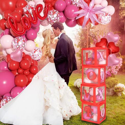 Ouddy Life 170Pcs Valentines Day Balloons Arch Garland Kit, Pink Red Valentines Day Party Decorations, Boxes with Letters XOXO LOVE Stars Foil Balloon for Women Girls Valentine's Wedding Engagement in Saudi Arabia