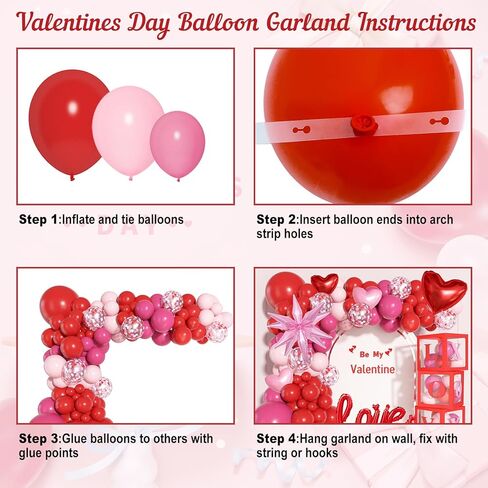 Ouddy Life 170Pcs Valentines Day Balloons Arch Garland Kit, Pink Red Valentines Day Party Decorations, Boxes with Letters XOXO LOVE Stars Foil Balloon for Women Girls Valentine's Wedding Engagement in Saudi Arabia