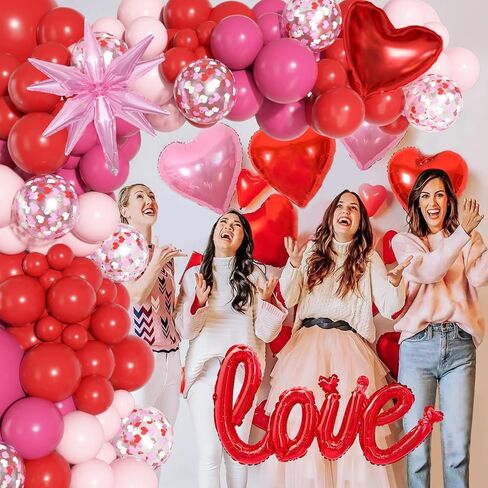 Ouddy Life 170Pcs Valentines Day Balloons Arch Garland Kit, Pink Red Valentines Day Party Decorations, Boxes with Letters XOXO LOVE Stars Foil Balloon for Women Girls Valentine's Wedding Engagement in Saudi Arabia