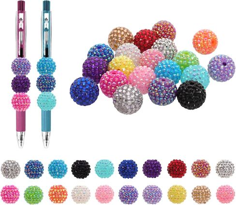 20mm Rhinestone Beads for Pens 20pcs Chunky Bling Glitter Bubblegum Large Spacer Beads for Beaded Pens Focal Bead for DIY Pens Keychain Making in Saudi Arabia