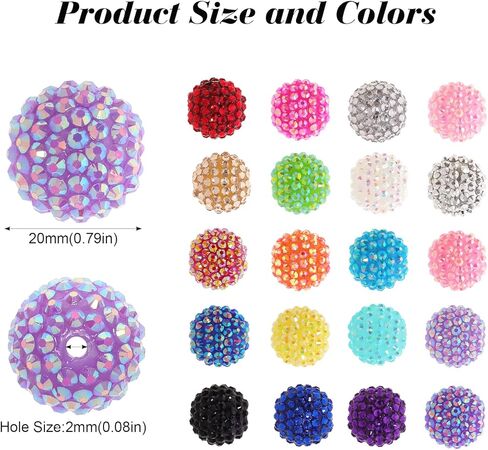 20mm Rhinestone Beads for Pens 20pcs Chunky Bling Glitter Bubblegum Large Spacer Beads for Beaded Pens Focal Bead for DIY Pens Keychain Making in Saudi Arabia