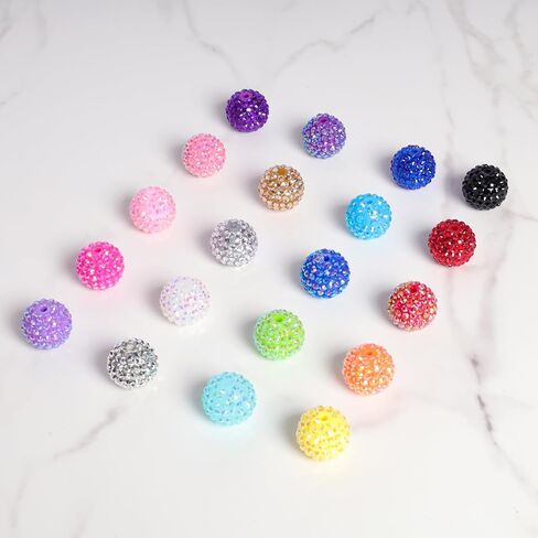 20mm Rhinestone Beads for Pens 20pcs Chunky Bling Glitter Bubblegum Large Spacer Beads for Beaded Pens Focal Bead for DIY Pens Keychain Making in Saudi Arabia