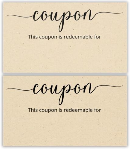 Blank Coupon Cards | Kraft Tan | 3.5x2 Inch | 50 Pack | DIY Gift Certificate, Vouchers for Present, Holiday, Valentines Simple Redeemable in Kuwait