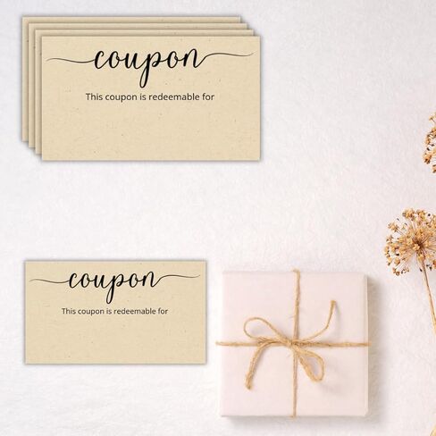 Blank Coupon Cards | Kraft Tan | 3.5x2 Inch | 50 Pack | DIY Gift Certificate, Vouchers for Present, Holiday, Valentines Simple Redeemable in Kuwait