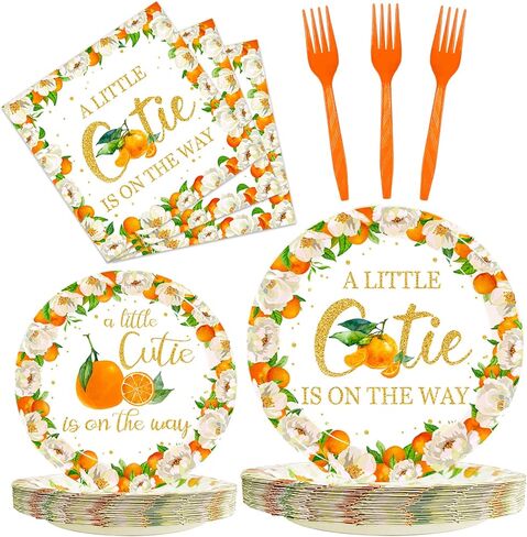 96 Pcs Little Cutie Baby Shower Party Plates and Napkins Set, A Little Cutie is on The Way Party Supplies Decorations Orange Citrus Tangerine Fruit Birthday Party Tableware Kit, Serves 24 in Saudi Arabia