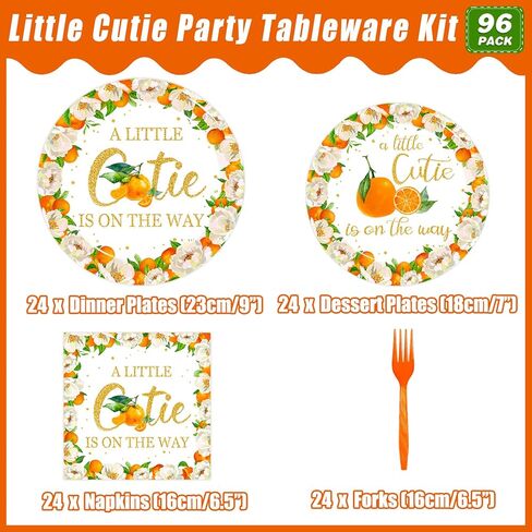 96 Pcs Little Cutie Baby Shower Party Plates and Napkins Set, A Little Cutie is on The Way Party Supplies Decorations Orange Citrus Tangerine Fruit Birthday Party Tableware Kit, Serves 24 in Saudi Arabia