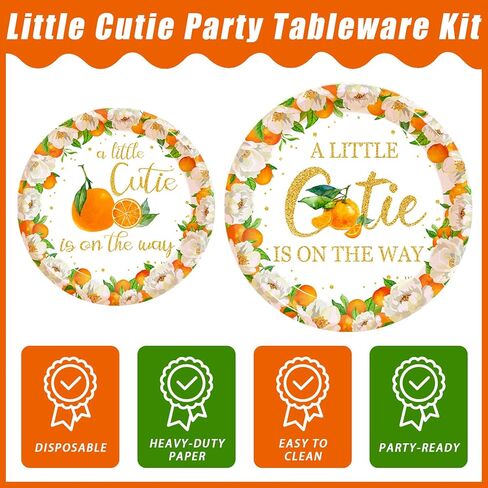 96 Pcs Little Cutie Baby Shower Party Plates and Napkins Set, A Little Cutie is on The Way Party Supplies Decorations Orange Citrus Tangerine Fruit Birthday Party Tableware Kit, Serves 24 in Saudi Arabia