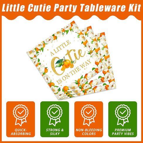 96 Pcs Little Cutie Baby Shower Party Plates and Napkins Set, A Little Cutie is on The Way Party Supplies Decorations Orange Citrus Tangerine Fruit Birthday Party Tableware Kit, Serves 24 in Saudi Arabia