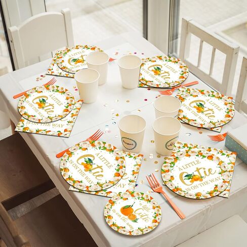 96 Pcs Little Cutie Baby Shower Party Plates and Napkins Set, A Little Cutie is on The Way Party Supplies Decorations Orange Citrus Tangerine Fruit Birthday Party Tableware Kit, Serves 24 in Saudi Arabia