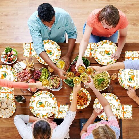96 Pcs Little Cutie Baby Shower Party Plates and Napkins Set, A Little Cutie is on The Way Party Supplies Decorations Orange Citrus Tangerine Fruit Birthday Party Tableware Kit, Serves 24 in Saudi Arabia