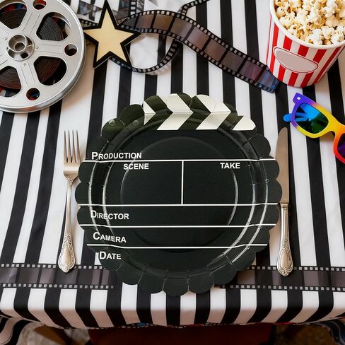 50 قطعة من أطباق ورقية على شكل صدفة ليلية للأفلام - أطباق حلوى مسرح الأفلام مقاس 7 بوصة لمستلزمات تزيين الكيك وسلطة الفاكهة للاستعمال مرة واحدة لحفلات أعياد الميلاد وحفلات هوليوود، تخدم 50 شخصًا in Kuwait