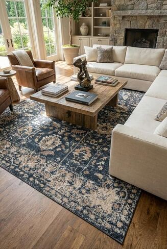 Rugs.com سجادة مجموعة أوريغون - 2' 2 × 3' سجادة زرقاء منخفضة الوبر مثالية لغرف المعيشة وغرف الطعام الكبيرة ومخططات الأرضيات المفتوحة in Kuwait