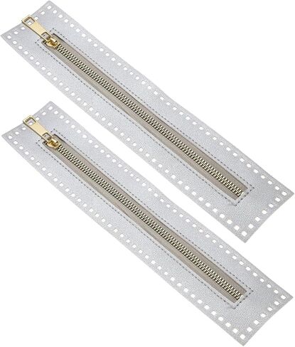 M METERXITY 2Pcs PU Leather Zipper, 10.6In Coil Frame Metal Close End Crochet Zippers with Holes for Sewing Handbag/DIY Purse/Clothing Making [Beige] in Saudi Arabia