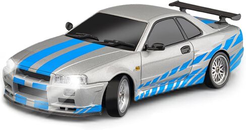 سيارة الانجراف ARRIS LD1899 1/18 RC GTR R34 2.4 جيجا هرتز RWD مع جيروسكوب على الطريق مصنوع من سبيكة هيكل السيارة وسيارات السباق والتحكم بالراديو باللون الفضي in Kuwait