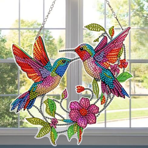 DIY Diamond Painting Kit, Hummingbird and Flower Diamond Art Hanging, Irregular Shaped Crystal Sun Catcher, Unique Holiday Room and Wall Decoration, Ideal Housewarming Gift in Saudi Arabia