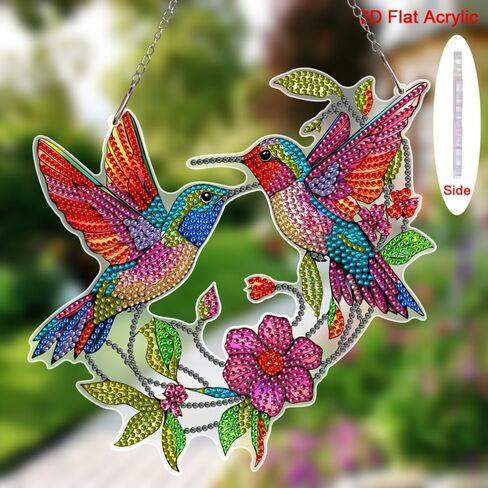 DIY Diamond Painting Kit, Hummingbird and Flower Diamond Art Hanging, Irregular Shaped Crystal Sun Catcher, Unique Holiday Room and Wall Decoration, Ideal Housewarming Gift in Saudi Arabia