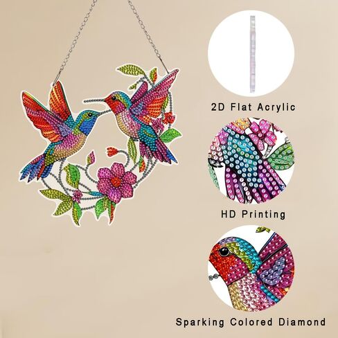 DIY Diamond Painting Kit, Hummingbird and Flower Diamond Art Hanging, Irregular Shaped Crystal Sun Catcher, Unique Holiday Room and Wall Decoration, Ideal Housewarming Gift in Saudi Arabia