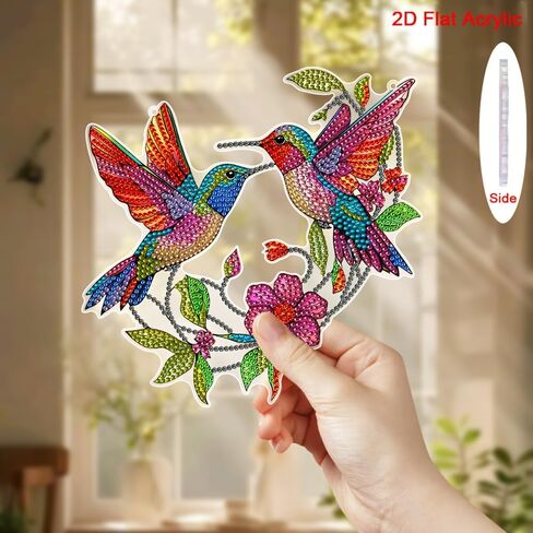 DIY Diamond Painting Kit, Hummingbird and Flower Diamond Art Hanging, Irregular Shaped Crystal Sun Catcher, Unique Holiday Room and Wall Decoration, Ideal Housewarming Gift in Saudi Arabia