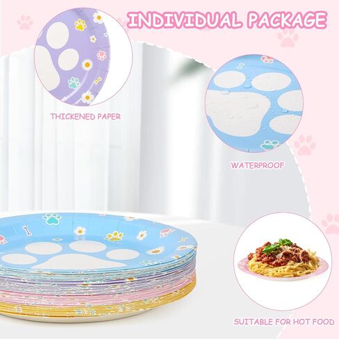 192pcs Dog Paw Paper Plates Napkins Forks Serve 48,Pink Blue Yellow Purple Dog Party Plates for Birthday Baby Shower Outdoor events in Kuwait