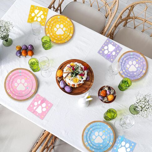 192pcs Dog Paw Paper Plates Napkins Forks Serve 48,Pink Blue Yellow Purple Dog Party Plates for Birthday Baby Shower Outdoor events in Kuwait