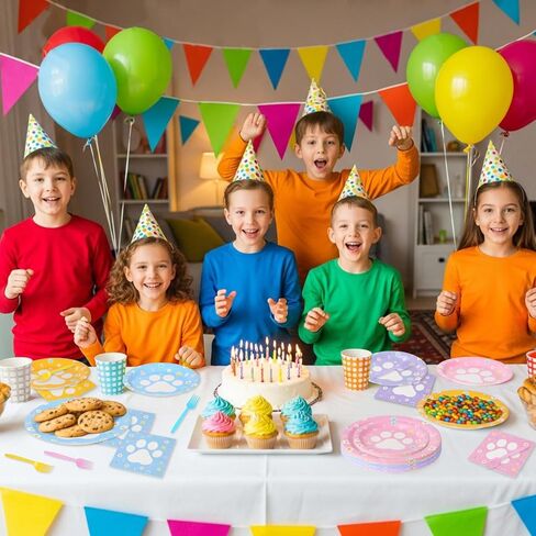 192pcs Dog Paw Paper Plates Napkins Forks Serve 48,Pink Blue Yellow Purple Dog Party Plates for Birthday Baby Shower Outdoor events in Kuwait