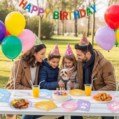 192pcs Dog Paw Paper Plates Napkins Forks Serve 48,Pink Blue Yellow Purple Dog Party Plates for Birthday Baby Shower Outdoor events in Kuwait