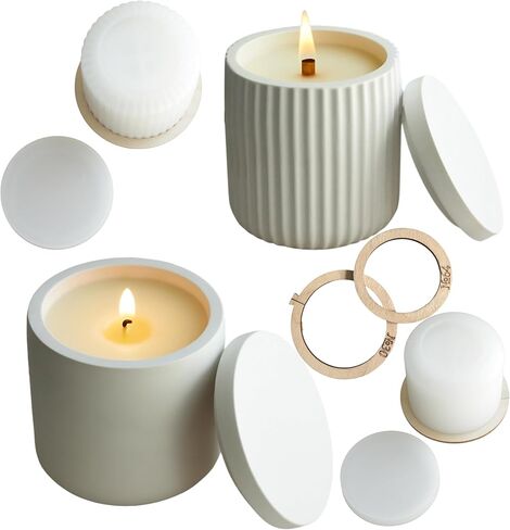 Silicone Jar Molds with Lids & Wooden Rings – Set of 2 Candle Jars for Plaster, Cement & Resin – Perfect Smooth Containers for Candle Making & Home Décor - Form Me™ in Saudi Arabia