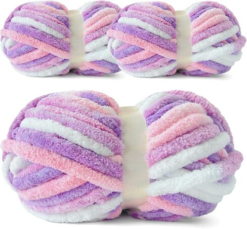 Chunky Chenille Yarn for Crocheting - Bulky Fluffy Yarn for Knitting -100% Polyester -Size 6-45 yds/8.8 oz Each Skein-Hand Knitting Blanket DIY (Pastel Bloom, 3 Pack) in Kuwait