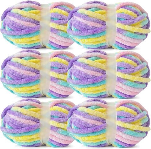 غزل شانيل مكتنز للحياكة - غزل رقيق ضخم للحياكة - 100% بوليستر - مقاس 6-45 ياردة/8.8 أونصة لكل بطانية حياكة يدوية (زهرة الباستيل، 3 عبوات) in Kuwait