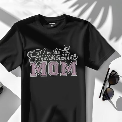 SUPERDANT Gymnastics Mom Iron on Rhinestones Transfer Gymnastics Mom Crystal Heat Transfer Stickers Hotfix Rhinestone Bling Decals Patches Sticker for T-Shirt Clothing DIY Art Craft Gifts in Saudi Arabia