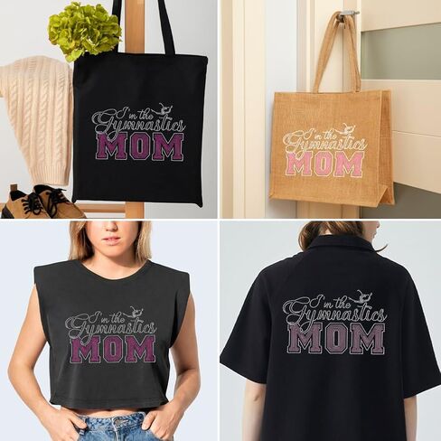 SUPERDANT Gymnastics Mom Iron on Rhinestones Transfer Gymnastics Mom Crystal Heat Transfer Stickers Hotfix Rhinestone Bling Decals Patches Sticker for T-Shirt Clothing DIY Art Craft Gifts in Saudi Arabia