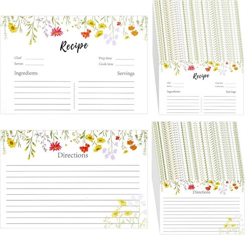 90pcs Double-Sided Recipe Cards, 4x6 Inches Blank Recipe Cards Wildflower Design Perfect for Recording Dishes Designing Menus and Kitchen Journal in Saudi Arabia