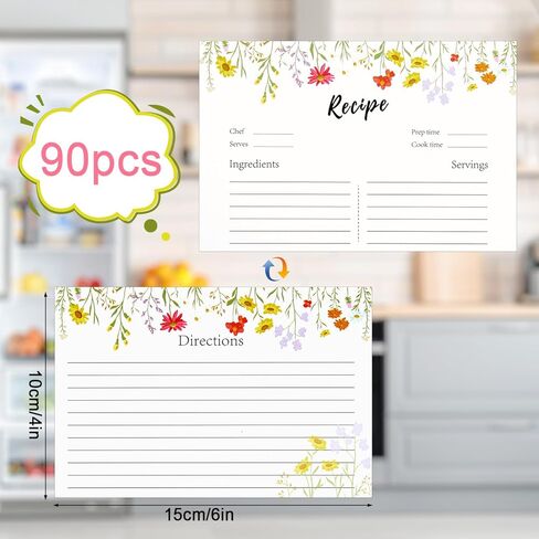 90pcs Double-Sided Recipe Cards, 4x6 Inches Blank Recipe Cards Wildflower Design Perfect for Recording Dishes Designing Menus and Kitchen Journal in Saudi Arabia