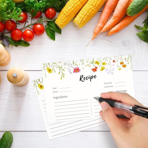 90pcs Double-Sided Recipe Cards, 4x6 Inches Blank Recipe Cards Wildflower Design Perfect for Recording Dishes Designing Menus and Kitchen Journal in Saudi Arabia