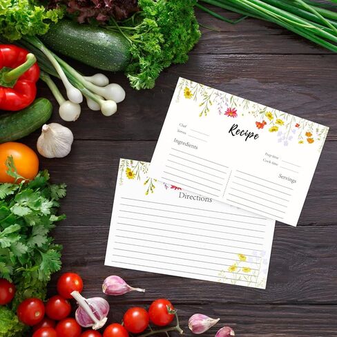 90pcs Double-Sided Recipe Cards, 4x6 Inches Blank Recipe Cards Wildflower Design Perfect for Recording Dishes Designing Menus and Kitchen Journal in Saudi Arabia