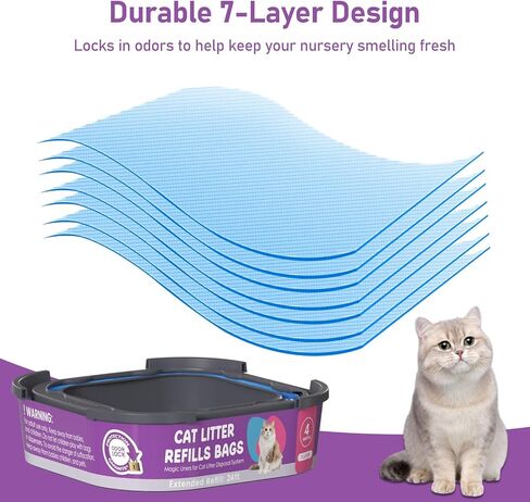 خرطوشة أكياس إعادة تعبئة فضلات القطط، متوافقة مع معايير Litter Cat Genie Standard، Plus، XL، XL+ عبوات إعادة تعبئة السطل، أكياس نفايات الحيوانات الأليفة ذات 7 طبقات للتحكم في الرائحة، 8 عبوات in Kuwait
