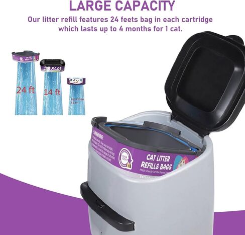 خرطوشة أكياس إعادة تعبئة فضلات القطط، متوافقة مع معايير Litter Cat Genie Standard، Plus، XL، XL+ عبوات إعادة تعبئة السطل، أكياس نفايات الحيوانات الأليفة ذات 7 طبقات للتحكم في الرائحة، 8 عبوات in Kuwait