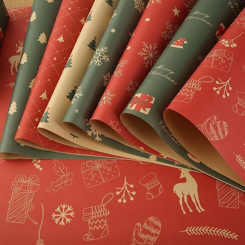 Vintage Kraft Christmas Wrapping Paper - Retro Holiday Gift Wrap for Festive Present Decorations & Seasonal Packaging（Green elk） in Saudi Arabia