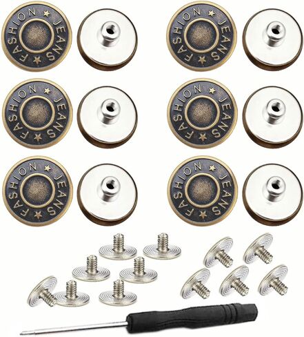 17 mm No-Sew Metal Jeans Buttons Clips (12-Pack) - Removable Fastener Kit with Screwdriver and Threaded Rivets for Denim Repairs(Silvery) in Saudi Arabia