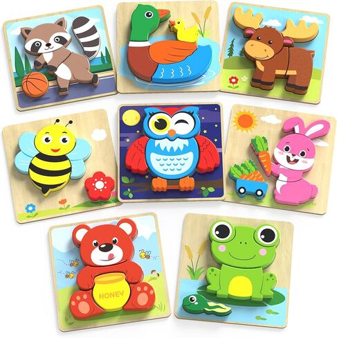 BenBen Wooden Puzzles for Toddlers 1-3, 6 Pack Animal Puzzles for Toddlers 2-4, Montessori Toys for 1 2 3 Year Old Boys Girls, Learning Educational Preschool Toys in Saudi Arabia