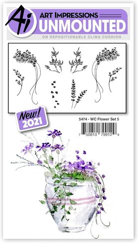 طوابع مطاطية لاصقة بألوان مائية من Art Impressions - مجموعة الزهور 5 in Kuwait