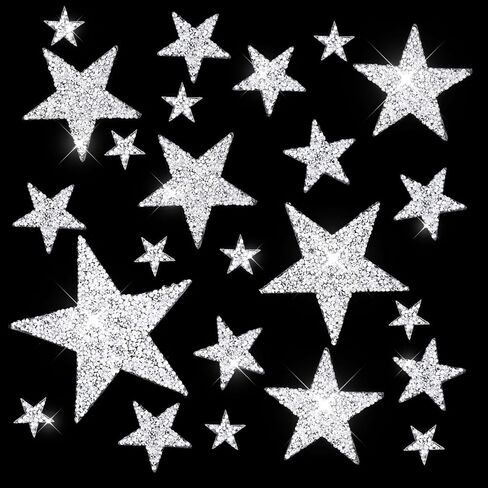 24Pcs Star Iron on Patches, Iron on Rhinestone Stars, Star Shape Appliques Patch for Clothing Jeans DIY Repair Decoration(Silver) in Saudi Arabia