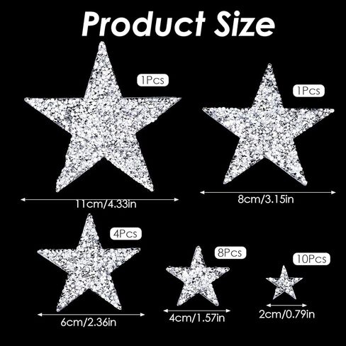 24Pcs Star Iron on Patches, Iron on Rhinestone Stars, Star Shape Appliques Patch for Clothing Jeans DIY Repair Decoration(Silver) in Saudi Arabia