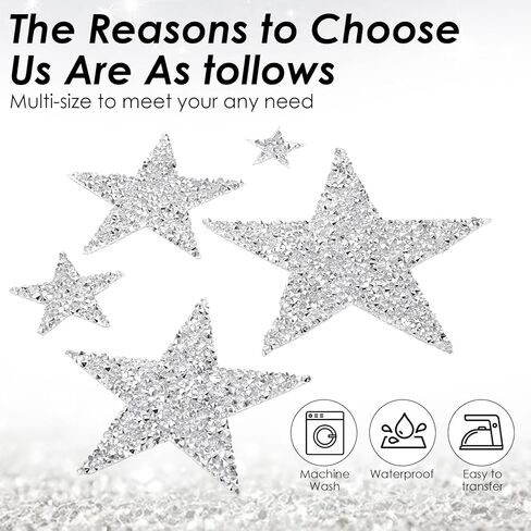 24Pcs Star Iron on Patches, Iron on Rhinestone Stars, Star Shape Appliques Patch for Clothing Jeans DIY Repair Decoration(Silver) in Saudi Arabia