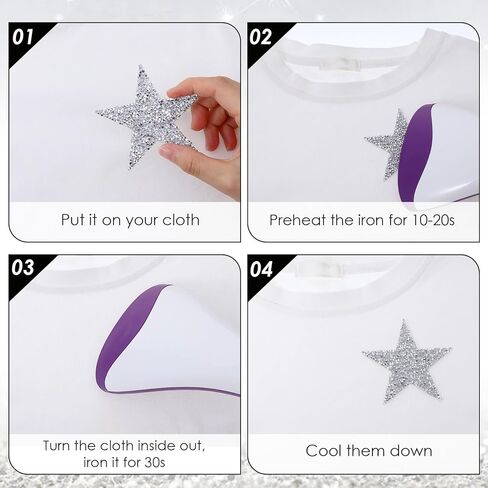24Pcs Star Iron on Patches, Iron on Rhinestone Stars, Star Shape Appliques Patch for Clothing Jeans DIY Repair Decoration(Silver) in Saudi Arabia