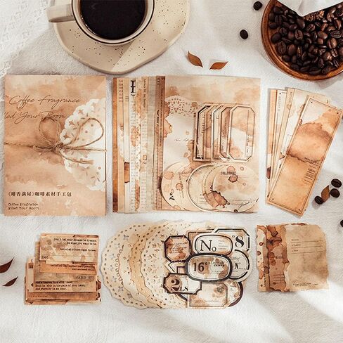 Scrapbooking Supplies Pack (65 pieces) for Junk Journals Journal Journal Planner Coffee Paper Sticker Craft Kit Aesthetic Cottage Core Collage Album in Saudi Arabia