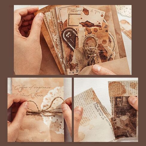 Scrapbooking Supplies Pack (65 pieces) for Junk Journals Journal Journal Planner Coffee Paper Sticker Craft Kit Aesthetic Cottage Core Collage Album in Saudi Arabia