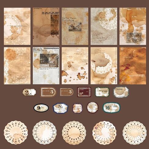 Scrapbooking Supplies Pack (65 pieces) for Junk Journals Journal Journal Planner Coffee Paper Sticker Craft Kit Aesthetic Cottage Core Collage Album in Saudi Arabia